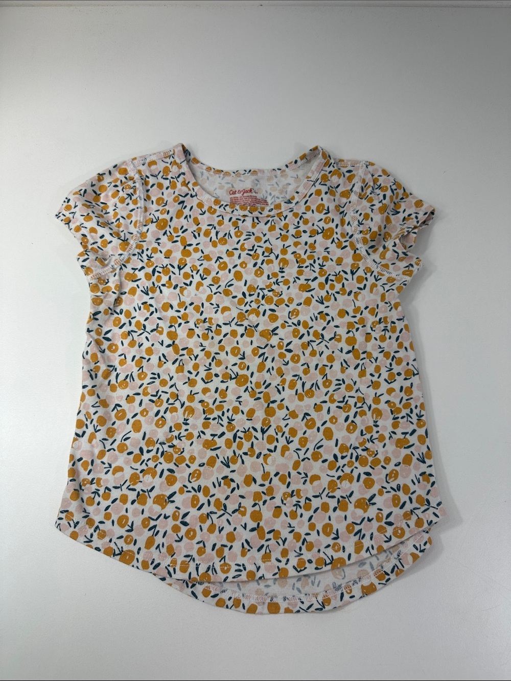 Cat&Jack Toddlers Size 5T Kids Short Sleeve Lemon Print Tee - White & Yellow